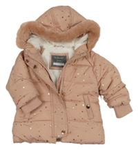 Světlerůžová šusťáková zimní bunda s hvězdičkami a kapucí Primark