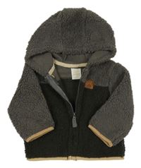 Šedo-tmavošedá huňatá propínací mikina s kapucí