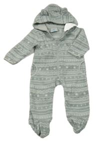 Sivá vzorovaná fleecová kombinéza s kapucňou Topomini