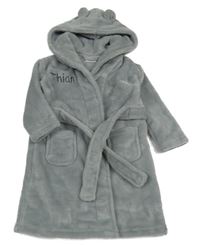 Sivý chlpatý župan s kapucňou