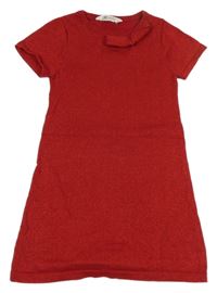 Červené trblietavé svetrové šaty s mašlou H&M