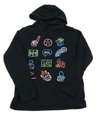 Čierna ľahká mikina s obrázkami a kapucňou Next