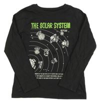 Tmavosivé tričko s vesmírom a nápisom H&M