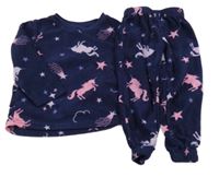 Tmavomodré fleecové pyžamo s jednorožci 