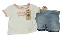 Nové - 2 set - modré rifľové kraťasy + biele tričko s logom Levi´s