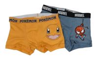 2x boxerky - šedé s Marvel + oranžové s Pokémonem H&M