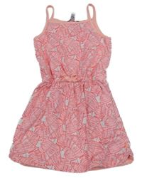 Ružovo-biele šaty s listami okaidi