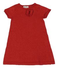Červené svetrové trblietavé šaty s mašlou H&M