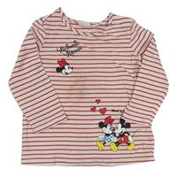 Bielo-červené pruhované tričko s Minnie a Mickeym zn. H&M