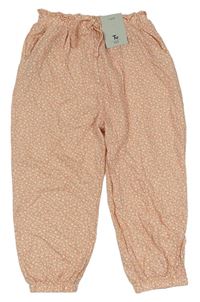 Staroružové kvetované ľahké teplákové nohavice Tu