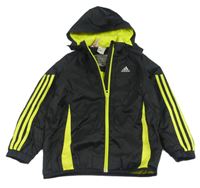 Černo-žlutá šusťáková podzimní bunda s kapucí Adidas