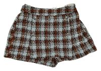 Modro-černo-oranžové kostkované vzorované sukňové kraťasy s gombíky River Island