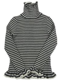 Antracitovo-biely pruhovaný rebrovaný svetrový rolák Primark