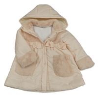 Svetloružový šušťákový zimný kabát s mašľami a kapucňou