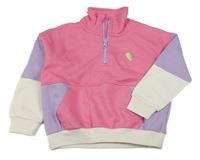 Růžovo-fialovo-bílá mikina se srdcem C&A