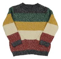 Tmavomodro-zeleno-barevný pruhovaný vlněný melírovaný svetr Matalan