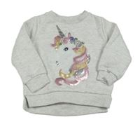 Svetlosivá melírovaná mikina s jednorožcom F&F