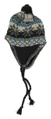 Nové - Antracitovo-bílo-světlemodrá čepice s norským vzorem a bambulí 