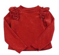 Červený žinylkový crop sveter s kamienkami a volánikmi