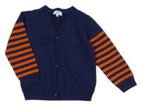 Tmavomodro-oranžový vlněný propínací svetr s pruhy Hugo Boss