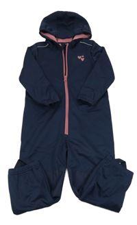 Tmavomodrá softshellová kombinéza so srdiečkami a kapucňou Lupilu