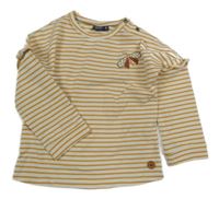 Hořčicovo-smetanové pruhované triko s motýlkem 