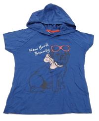 Tmavomodré tričko s psíkom a kapucňou