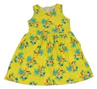 Žlto-zelené šaty s palmami a vtáčky