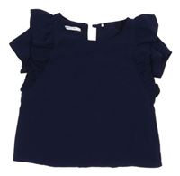 Tmavomodré šifónové tričko s volánikmi