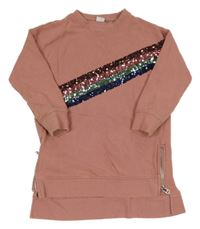 Růžové teplákové šaty s duhou z flitrů Next