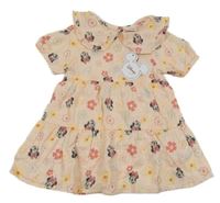 Nové - Svetloružové kvetované šaty s Minnie a golierikom Primark
