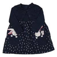 Tmavomodro-biele šaty s pruhmi a králíčky Bluezoo