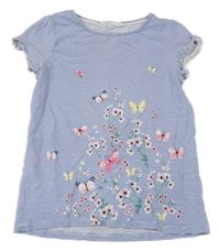 Bielo-modré pruhované tričko s motýlikmi H&M