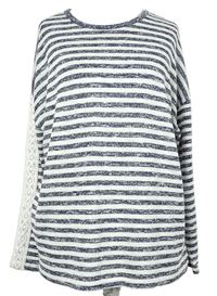 Dámský tmavomodro-bílý pruhovaný lehký svetr s krajkou TU 