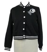 Dámská černá crop baseballová podšitá crop mikina s nápisy Hell Bunny 