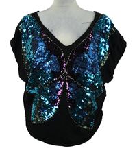 Dámske čierne voľné é tričko s motýlkem z flitrů Miss Selfridge