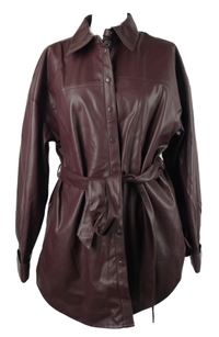 Dámský vínový koženkový kabát s páskem Amisu 