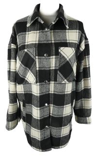 Dámská černo-smetanová kostkovaná oversized košilová bunda H&M