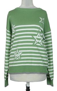 Dámsky zeleno-biely pruhovaný sveter s hviezdičkami TU