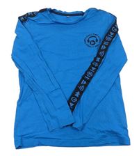 Azurové tričko s potlačou a proužkem C&A