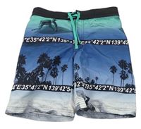 Tyrkysovo-modro-biele plážové kraťasy s palmami H&M