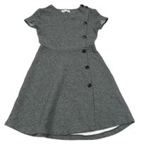 Tmavošedé melírované žebrované teplákové šaty s knoflíčky Zara