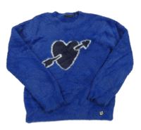 Modrý chlupatý svetr se srdíčkem Ikks