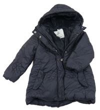 Tmavomodrá květinová šusťáková zimní bunda s kapucí Topolino