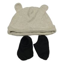 2set- béžová čapica s oušky+ čierne ponožky