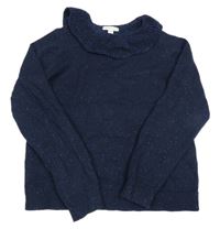 Tmavomodrý trblietavý sveter s golierikom Vertbaudet