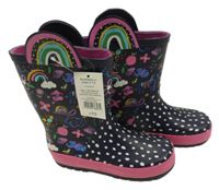 Nové - Tmavomodré puntíkaté holiny s obrázky George vel.29