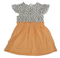 Bielo-oranžovo-sivé šaty s motýlikmi Topomini