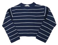 Tmavomodro-biely pruhovaný crop sveter H&M