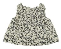 Bielo-čierne kvetované plátenné šaty s volánikmi Mango